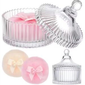 Ribbed Glass Apothecary Jar with Pink Bow Candle